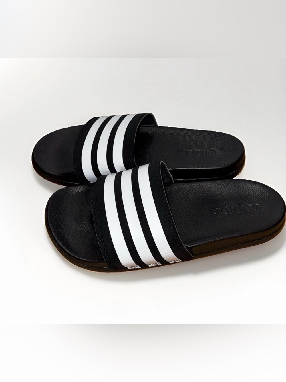 Adidas Womens Adilette Comfort Slide Sandals Black White Stripe Size 8 M US